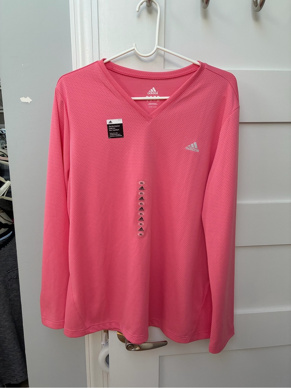 adidas Women's lightweight Pink Long Sleeve V-Neck Performance Top